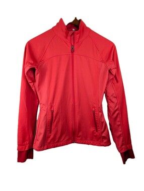 Athleta XXS Bright Coral Half Mile  Full Zip Athletic Jacket Back Dye Cut Detail